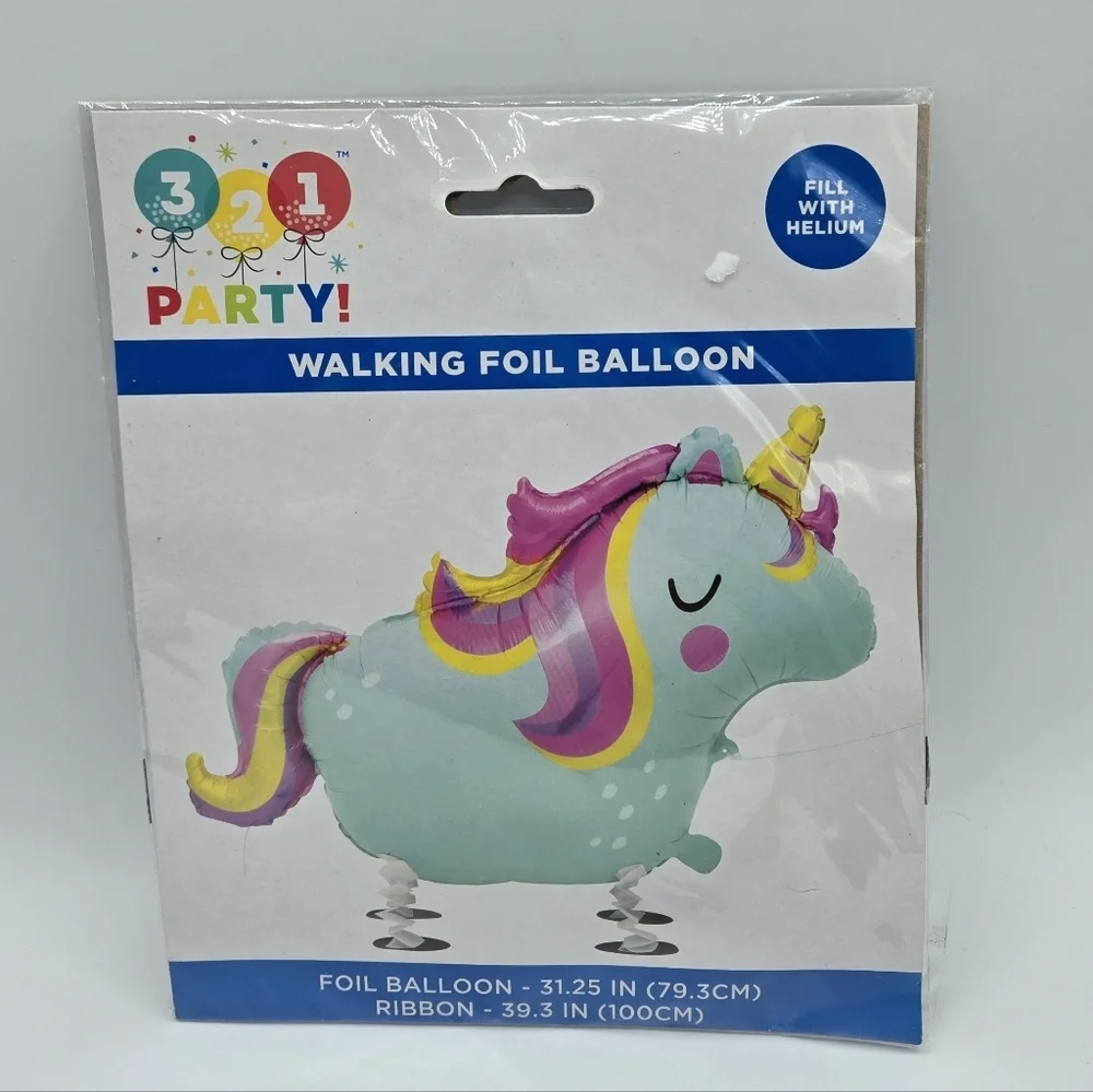 321 Party! Unicorn Walking Foil Balloon Blue